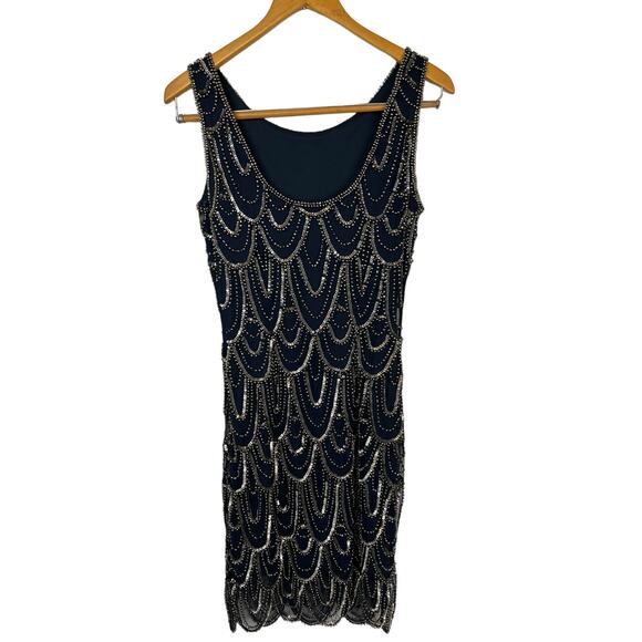 Pisarro Nights Black and Silver Beaded Midi Dress - Picture 7 of 12